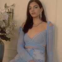 Blue See Through V Neck Bandage Long Sleeve Shirt  - Thumbnail 4