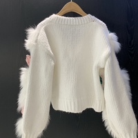 V-neck three-dimensional flower short sweater temperament knitted cardigan - Thumbnail 3