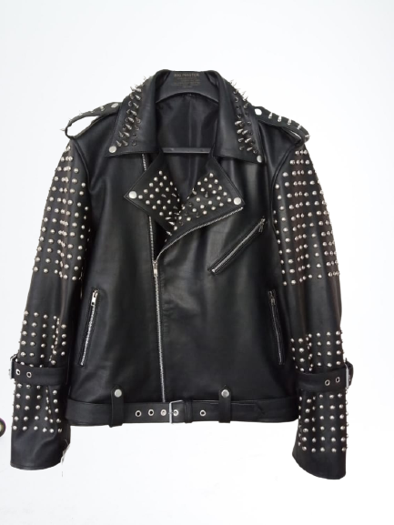 Black Punk Biker Studded Leather Jacket With Spikes