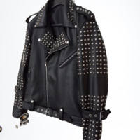 Black Punk Biker Studded Leather Jacket With Spikes - Thumbnail 1