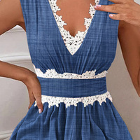 Lace Stitching Casual Sexy V-Neck Dress - Thumbnail 1