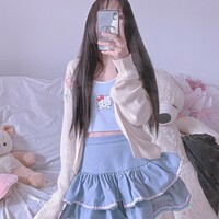Y2K Sweet Cute Pink & Blue Rim Blue Denim Layered Short Mini Skirt - Thumbnail 8