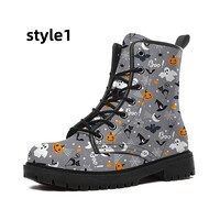 New Halloween ankle boots British tooling boots cartoon printed women's combat boots - Thumbnail 1