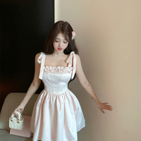 Sweet Light Pink Princess Strap Bow Dress - Thumbnail 5