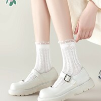 Sweet Coquette Girl Pink & White Cotton Socks 5 Patterns Pairs Sets - Thumbnail 3