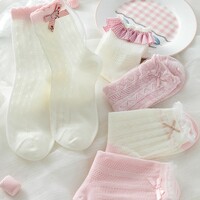 Sweet Coquette Girl Pink & White Cotton Socks 5 Patterns Pairs Sets - Thumbnail 5
