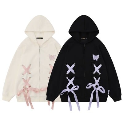 Butterfly bow ribbon white pink & black purple hoodie sweatshirt