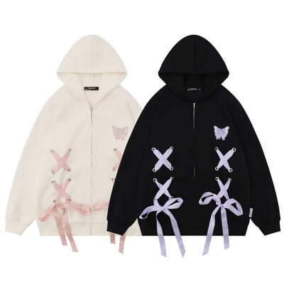 Butterfly Bow Ribbon White Pink & Black Purple Hoodie Sweatshirt