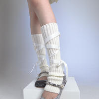 Balletcore Coquette Bow Soft Girl Pink White Blue Gray Leg Warmers Socks - Thumbnail 3