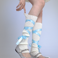 Balletcore Coquette Bow Soft Girl Pink White Blue Gray Leg Warmers Socks - Thumbnail 7