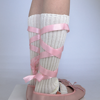 Balletcore Coquette Bow Soft Girl Pink White Blue Gray Leg Warmers Socks - Thumbnail 1