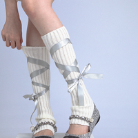 Balletcore Coquette Bow Soft Girl Pink White Blue Gray Leg Warmers Socks - Thumbnail 6