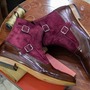 Handmade Ankle High Two Tone Color Leather Suede Double Buckle Cap Toe Men's Boots-1