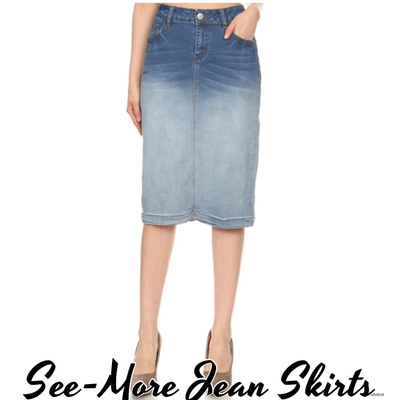 BLUE BLUSH MID LENGTH DENIM SKIRT 