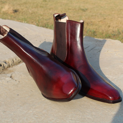 Handmade burgundy leather classic chelsea men boot