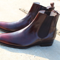 Handmade Burgundy Leather Classic Chelsea Men Boot - Thumbnail 1