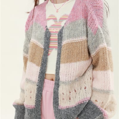 Brown gray pink soft girl autumn knitted sweater cardigan