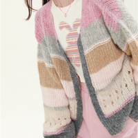 Brown Gray Pink Soft Girl Autumn Knitted Sweater Cardigan - Thumbnail 1