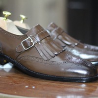 Dark brown Color Genuine Handmade Leather Fringe Buckle Men's Slip On Moccasin Wing tip Brogue Toe Loafer Shoes - Thumbnail 2