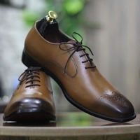 Men's Bespoke Brogue Toe Lace Up Style Two Shaded Brown Color Handmade Leather Formal Shoes - Thumbnail 3
