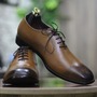 Men's Bespoke Brogue Toe Lace Up Style Two Shaded Brown Color Handmade Leather Formal Shoes-3