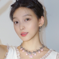 Y2K Double Layer Silver Pink Stars Necklace - Thumbnail 2