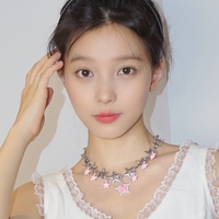 Y2K Double Layer Silver Pink Stars Necklace - Thumbnail 3