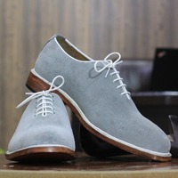 Men's Bespoke Lace Up Style Grey Color Genuine Suede Classic Shoes - Thumbnail 1
