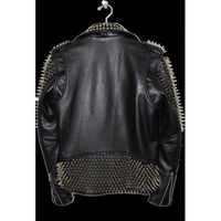 Men's Handmade Black Punk Silver Long Spiked Studded Cowhide Leather Jacket - Thumbnail 1