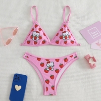 2PCS Pink Strawberry Japanese Cat Bikini Set - Thumbnail 1