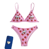 2PCS Pink Strawberry Japanese Cat Bikini Set - Thumbnail 2