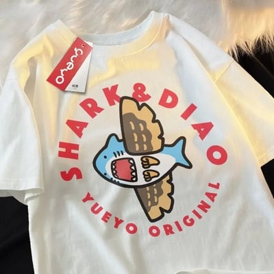 Shark plane print short sleeve t-shirt 