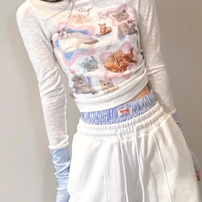 Kawaii cat print long sleeve t-shirt 