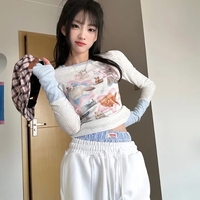 Kawaii Cat Print Long Sleeve T-shirt  - Thumbnail 1