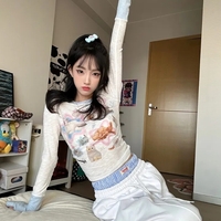 Kawaii Cat Print Long Sleeve T-shirt  - Thumbnail 2