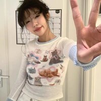 Kawaii Cat Print Long Sleeve T-shirt  - Thumbnail 5