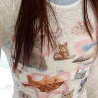 Kawaii Cat Print Long Sleeve T-shirt  - Thumbnail 6