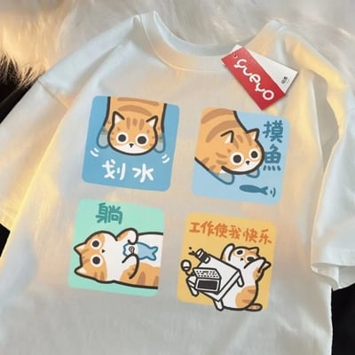 Orange cat print short sleeve t-shirt  - Thumbnail 1