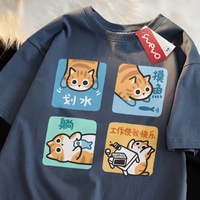 Orange Cat Print Short Sleeve T-shirt  - Thumbnail 1