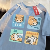 Orange Cat Print Short Sleeve T-shirt  - Thumbnail 2