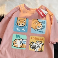 Orange Cat Print Short Sleeve T-shirt  - Thumbnail 5