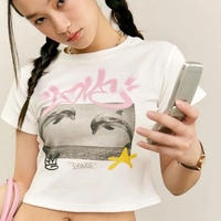 Dolphin Print Crop Top - Thumbnail 4