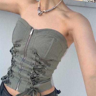 Grey zip up corset bustier  - Thumbnail 2