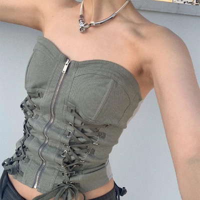 Grey Zip Up Corset Bustier 