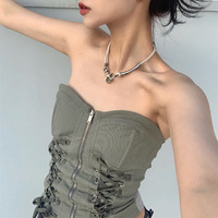 Grey Zip Up Corset Bustier  - Thumbnail 7