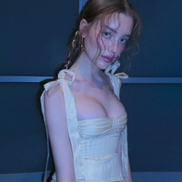 Sweet Yellow Bow Lace Up Satin Top  - Thumbnail 1