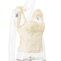 Sweet Yellow Bow Lace Up Satin Top  - Thumbnail 5