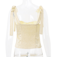 Sweet Yellow Bow Lace Up Satin Top  - Thumbnail 6