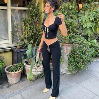 Black Crop Top With Pink Bow - Thumbnail 5