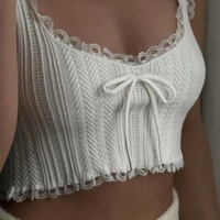 Lace Patchwork Bow Tank Top - Thumbnail 1